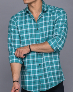 Tanip Men Checkered Casual Green Shirt