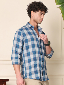 METRONAUT Men Solid Casual Blue Shirt - Image 5