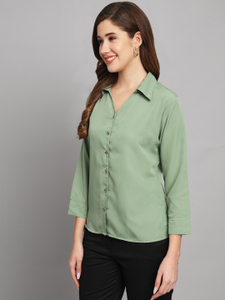 FUNDAY FASHION Women Solid Casual Green Shirt - Image 3