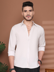 Tanip Men Solid Casual Cream Shirt