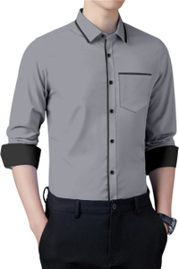 LAXBON Men Solid Casual Grey Shirt - Image 3