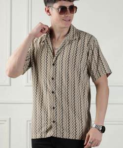 URBAN BUCCACHI Men Striped Casual Cream Shirt