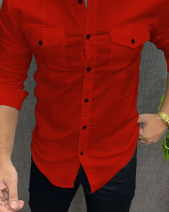 Qlonz Store Men Solid Casual Red Shirt - Image 2