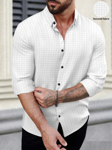 VELLOSTA Men Checkered Casual White Shirt - Image 3