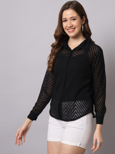FUNDAY FASHION Women Solid Casual Black Shirt - Image 3