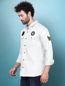 WOXEN Men Solid Casual White Shirt - Image 7