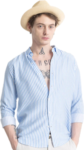 U TURN Men Striped Casual Blue Shirt - Image 3