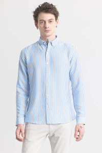 U TURN Men Striped Casual Blue Shirt - Image 4