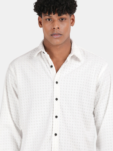 BLU MNKY Men Self Design Casual White Shirt - Image 5