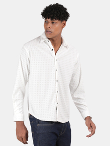 BLU MNKY Men Self Design Casual White Shirt - Image 4