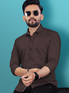 VeBNoR Men Solid Casual Brown Shirt